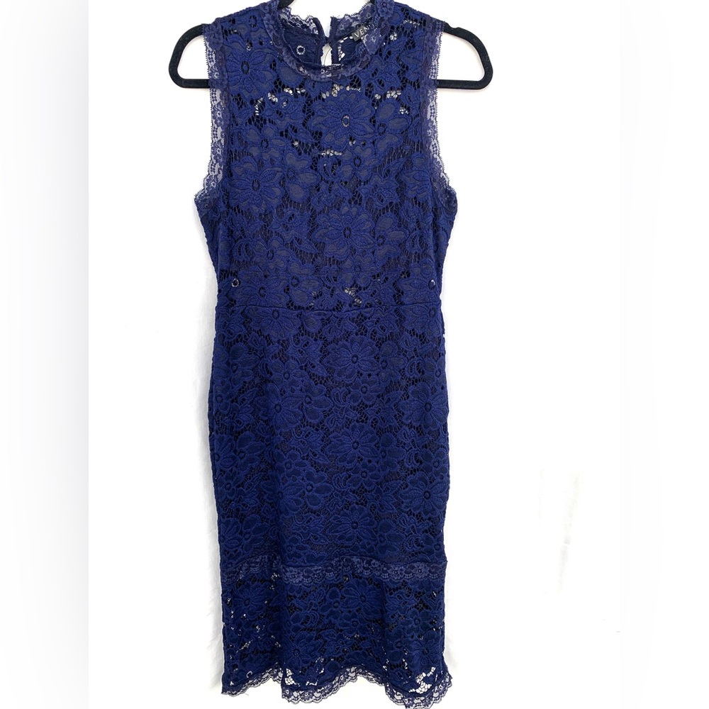 NWT Venus Semi-Formal Navy Blue Lace Dress Size Medium with Sheer Detail